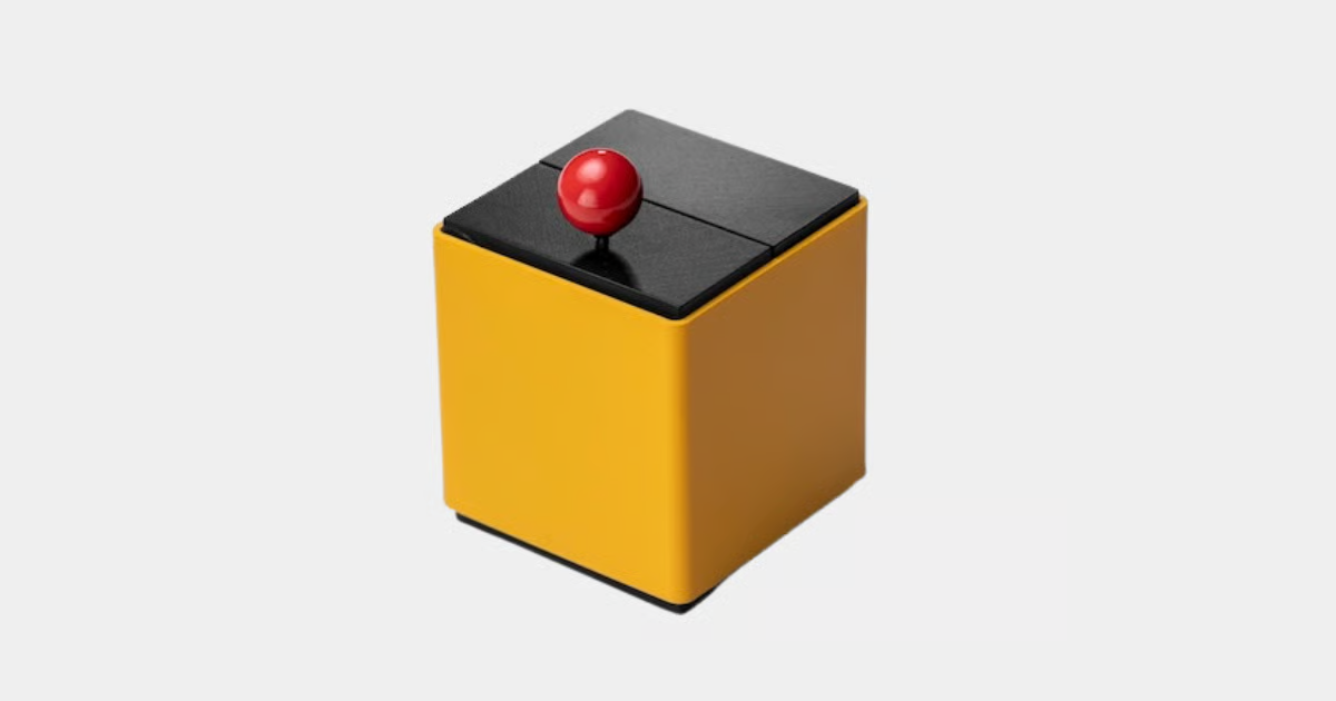 Yellow Areaware Cubebot wood toy